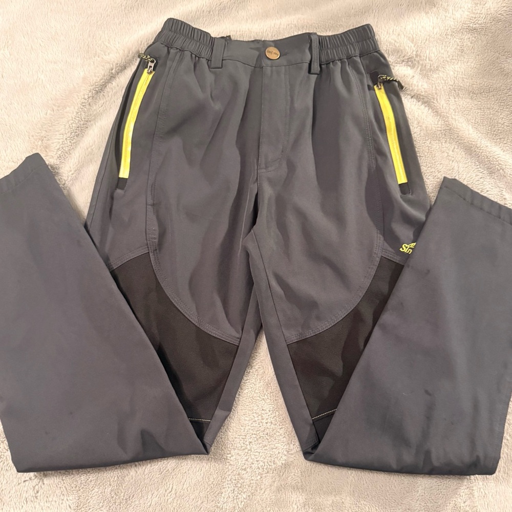 Women's Gray and Black Track Pants with Yellow Accents